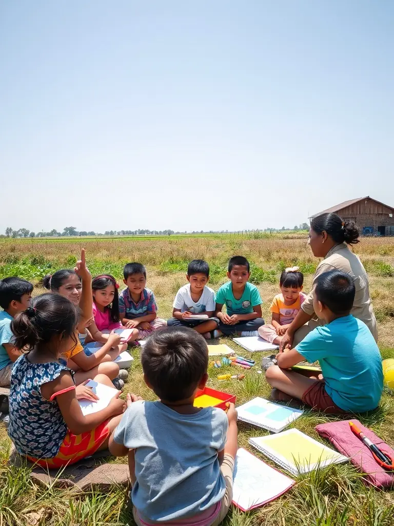 A photo of children participating in an educational program about local history, emphasizing the importance of passing on knowledge to the next generation.
